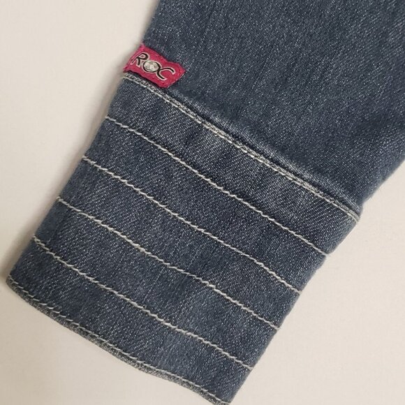 Rocawear Denim Jacket Girl Large 10/12 Medium Wash Magenta Satin Lined Y2K Retro - Picture 13 of 16